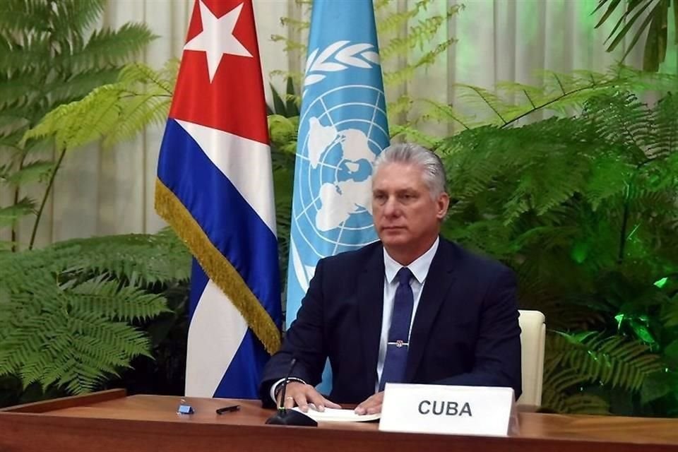 El Presidente cubano Miguel Mario Díaz-Canel Bermúdez durante su intervención virtual ante la 75 Asamblea General de Naciones Unidas, en La Habana.