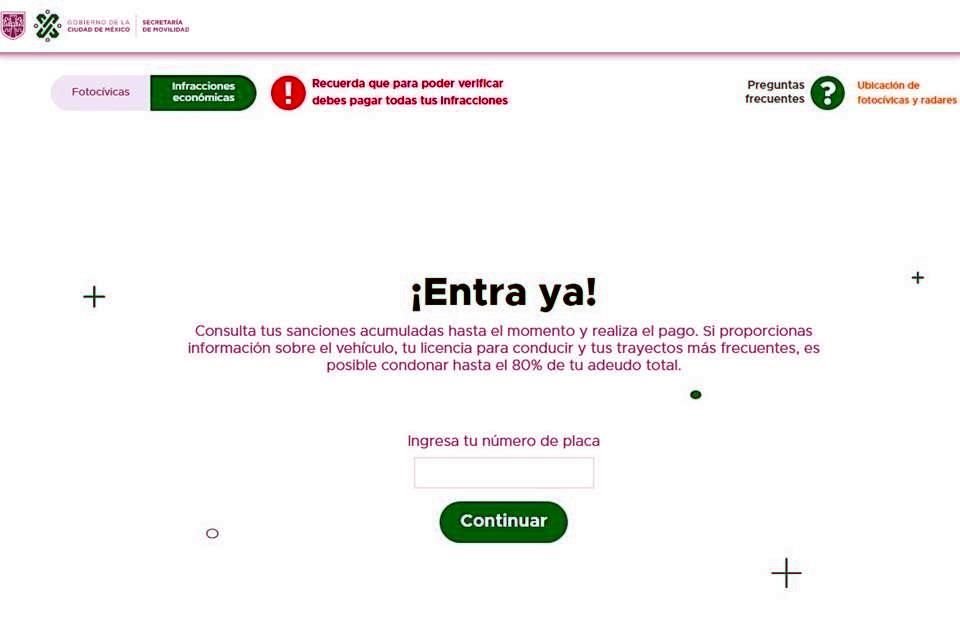 En la misma página, añadió la dependencia, los ciudadanos que cuenten con vehículos con placas de matrícula de la Ciudad de México podrán consultar su historial de sanciones.