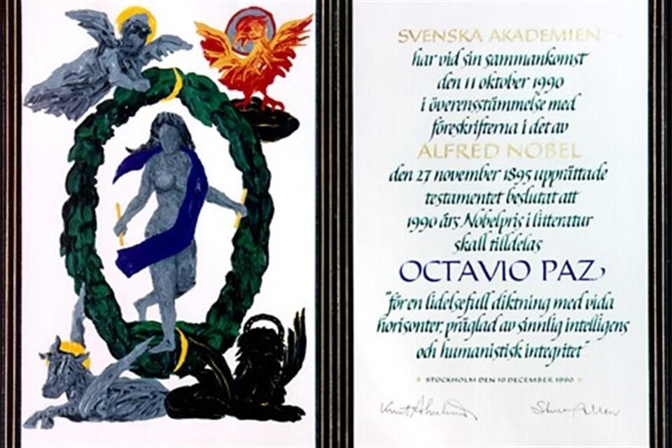 Diploma del Nobel de Literatura recibido por Octavio Paz.