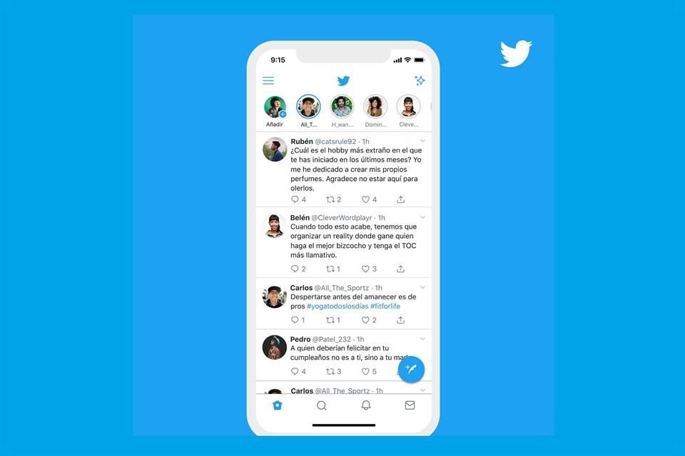 Los Fleets se encontrarán en la parte superior de la Cronología de Inicio de Twitter, donde también estará la opción de añadir una idea pasajera