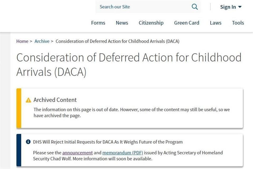 Hasta esta mañana, el sitio de la USCIS no permitía nuevas aplicaciones para DACA.