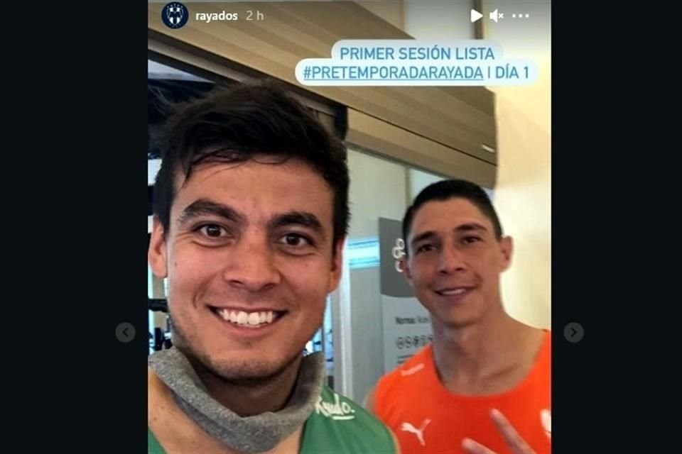 Luis Cárdenas y Hugo González se aplicaron este lunes en la primera práctica de Rayados en la Riviera Maya.