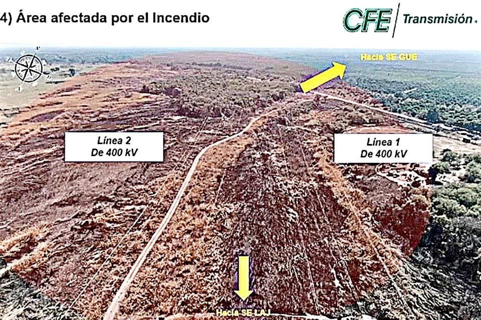 El incendio del pastizal se registró en la comunidad de Padilla, Tamaulipas, en la red que conecta Cd. Victoria con Monterrey, según informó ayer la CFE.