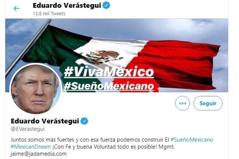 El actor Eduardo Verástegui cambió su imagen de perfil en Twitter por una del Presidente Donald Trump, como muestra de apoyo después que la red social suspendiera la cuenta personal del Mandatario.