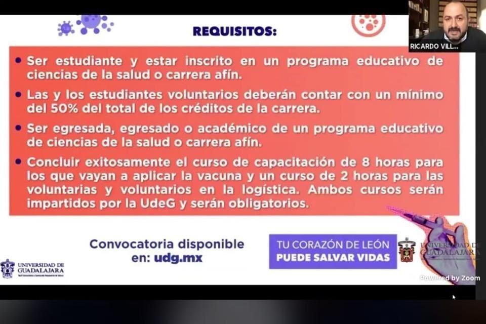 El Rector general de la UdeG dio a conocer los requisitos para participar en la red de vacunación como voluntarios.