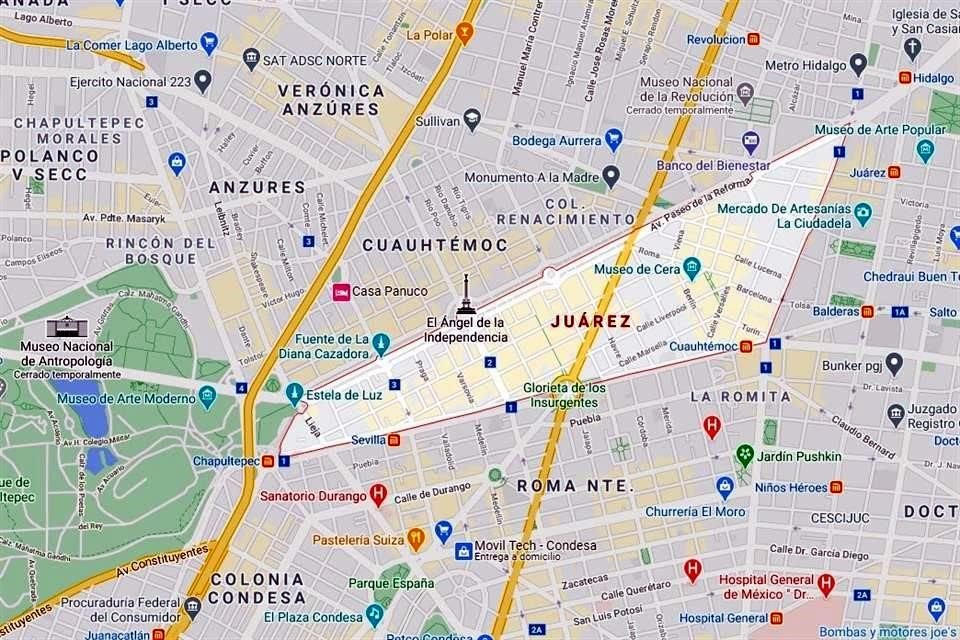 En ambos predios, ubicados en la calle de Hamburgo y en Paseo de la Reforma, Colonia Juárez, se encuentran constituidos polígonos de actuación.