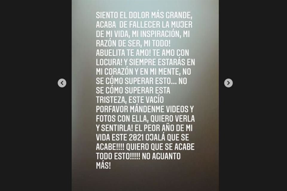 Con este mensaje Belinda informó sobre el deceso de su abuela, quien estuvo hospitalizada de gravedad en Madrid.