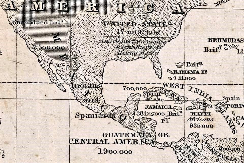 1854. MAPAMUNDI POLÍTICO Y MORAL DE LA COLECCIÓN RUMSEY. Muestra las poblaciones del mundo y una clasificación del estado de civilización de cada país: civilizado, medio civilizado, o bárbaro.