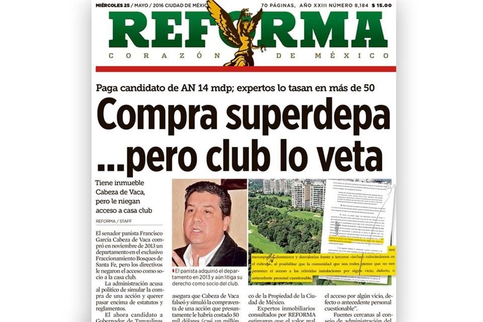 Francisco García Cabeza de Vaca compró en 2013 un departamento en el Fraccionamiento Bosques de Santa Fe, pero los directivos le negaron el acceso como socio a la casa club.