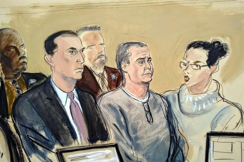 El 'Chapo' Guzmán en sketches durante una de sus audiencias en Nueva York.