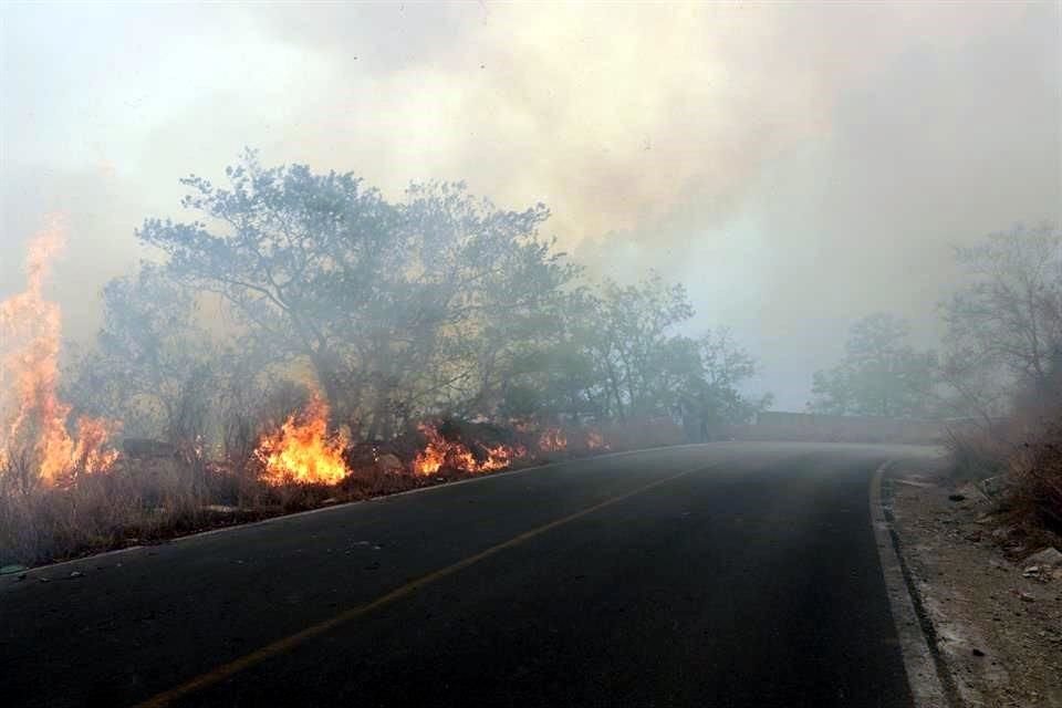 Avanza incendio de la Carretera de Rayones a Montemorelos.