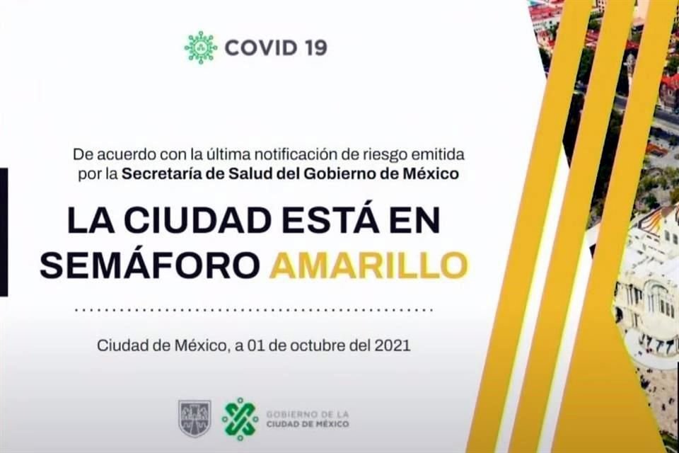 El Gobierno Capitalino informó que el semáforo amarillo se mantendrá dos semanas más; la CDMX está a un punto del verde, informó Clark.