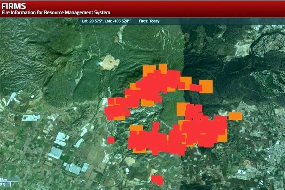 Vista satelital de Planillas, zona núcleo de La Primavera incendiada.