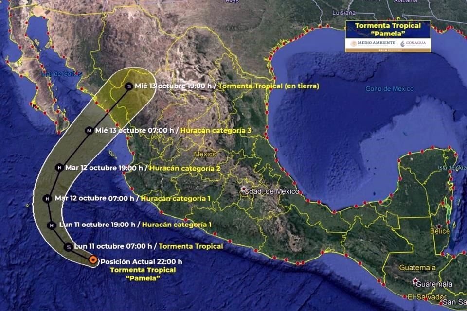  'Pamela', ya convertido en huracán categoría 3, podría tocar tierra el miércoles en Sinaloa. 