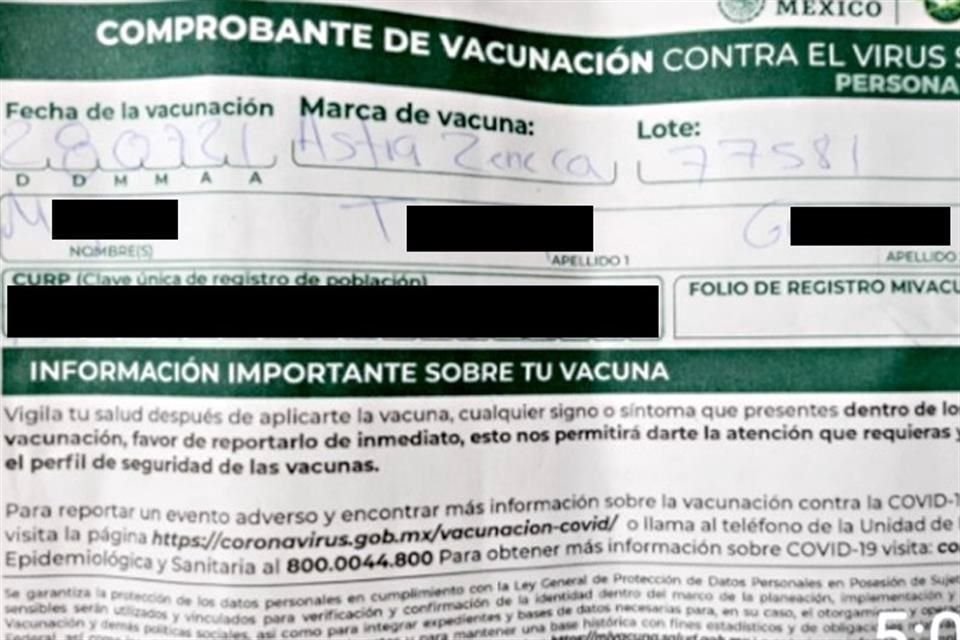 Aunque un regio recibió las dos vacunas antiCovid, Salud federal no reconocía ayer su CURP ni generaba su certificado.