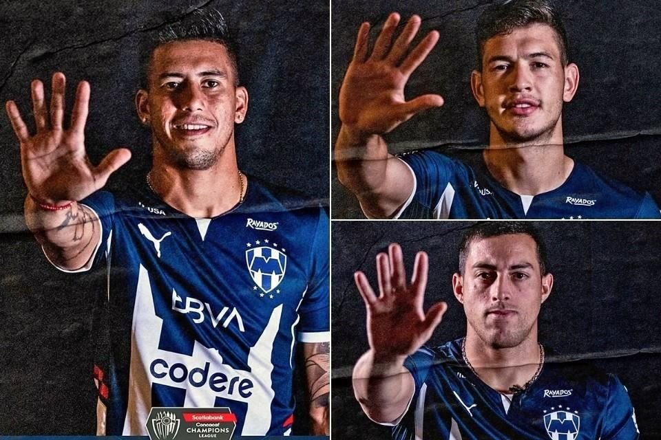 Maxi Meza, César Ramos y Rogelio Funes Mori posan con el 5; hoy disputarán ante América por la Final de la Concachampions.