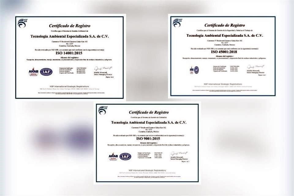 Tecnología Ambiental Especializada recibió las Certificaciones ISO 9001:2015, ISO 45001:2018 e ISO 14001:2015