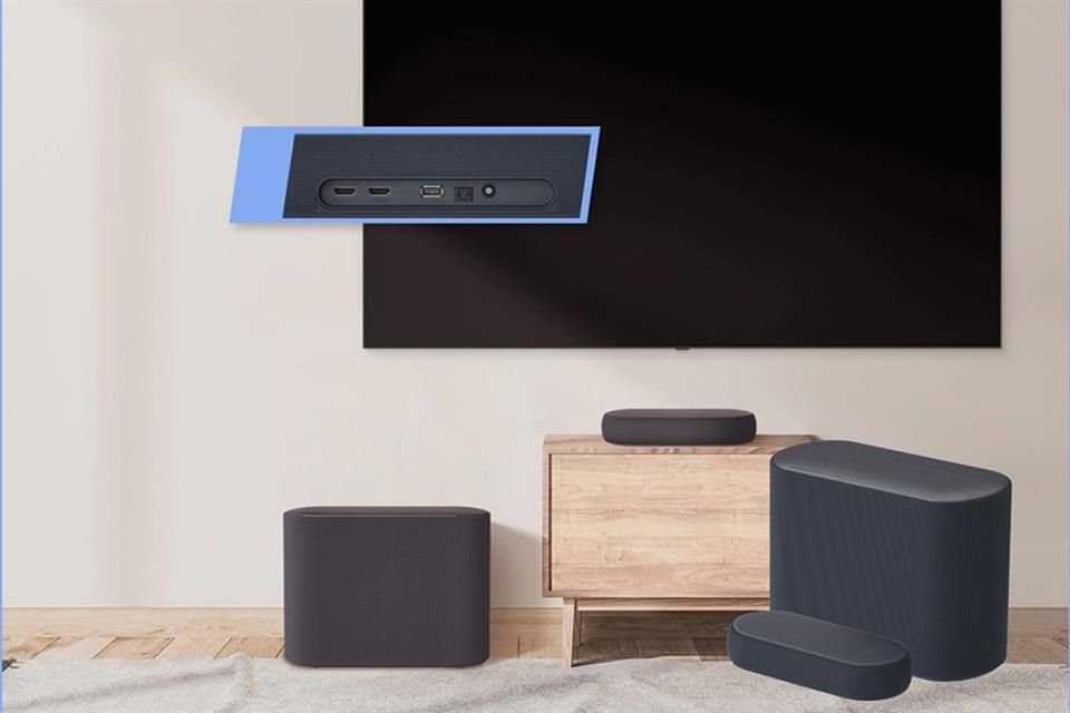 A pesar de su diseño compacto, la barra de sonido ofrece una gran potencia de audio, con soporte a Dolby Atmos y un puerto HDMI 4K.