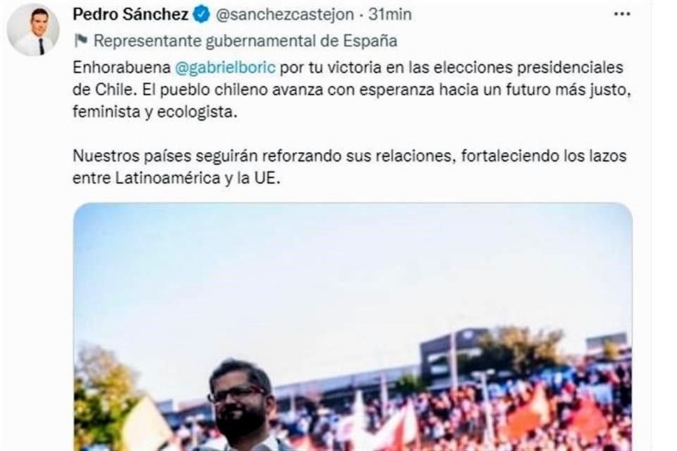 Mensaje del Presidente español por las elecciones de Chile.