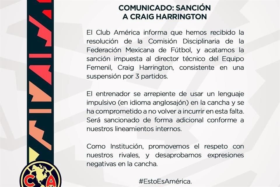 El equipo azulcrema emitió este comunicado para disculparse por los insultos del DT del equipo femenil.