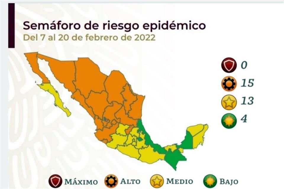 En actualización de semáforo epidémico, seis entidades retrocedieron a naranja, con lo que suman 15; CDMX y Edomex se mantienen en amarillo.