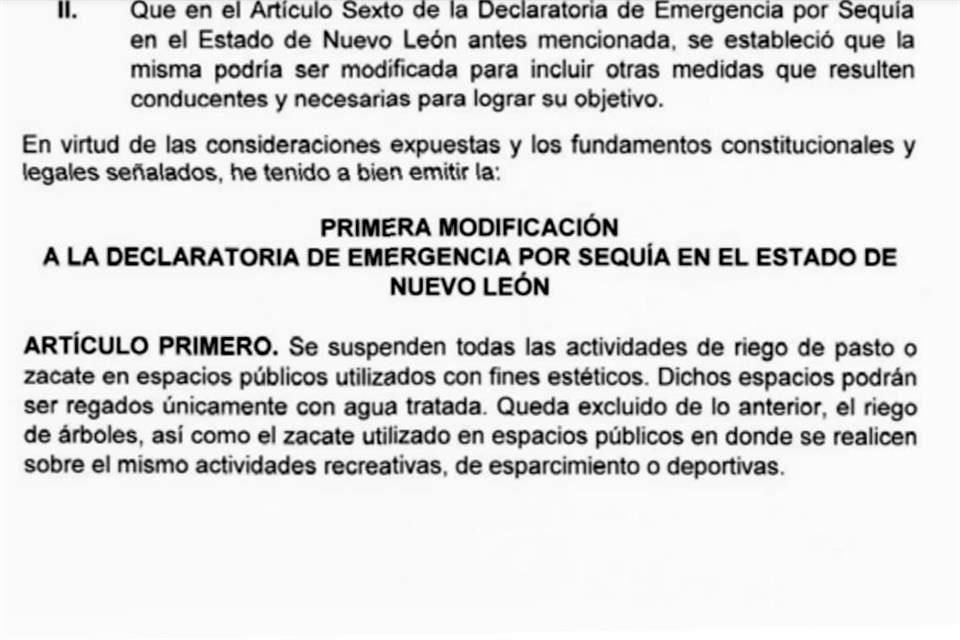 La medida, dirigida principalmente a los gobiernos municipales, excluye a las áreas destinadas a actividades recreativas o deportivas.