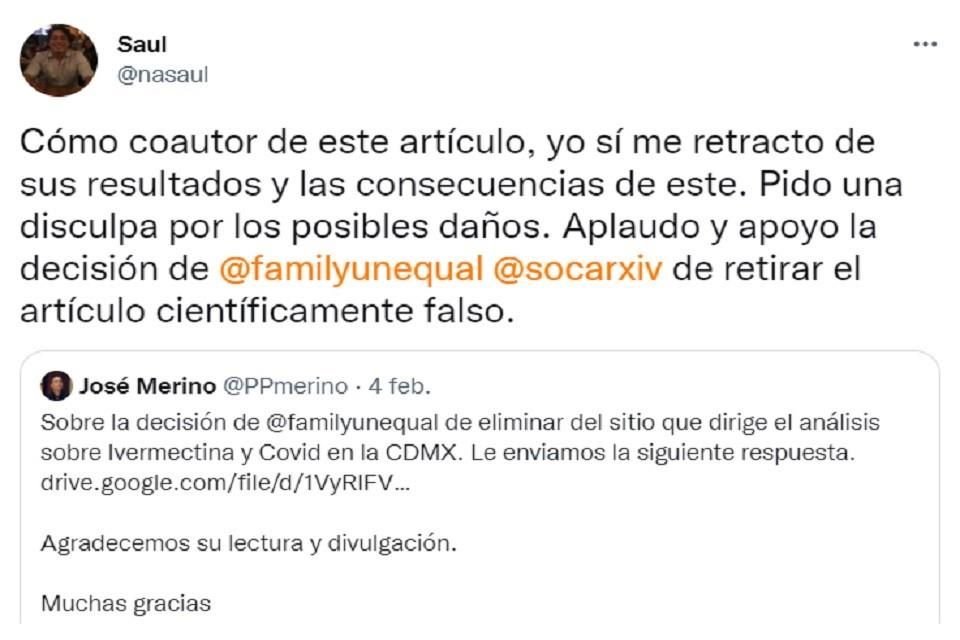 Saúl Caballero, uno de los autores del estudio y ex empleado de la ADIP, pidió una disculpa en su cuenta de Twitter.