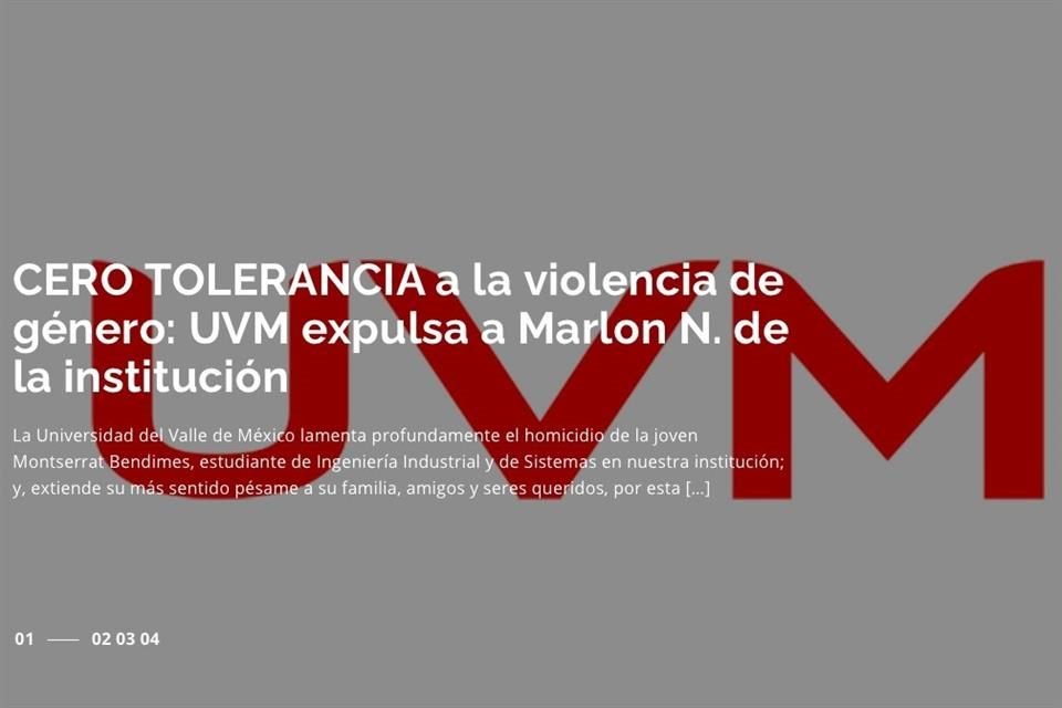 La UVM lamentó el homicidio de su alumna Montserrat Bendimes y expulsó al estudiante Marlon 'N', presunto agresor de la joven.