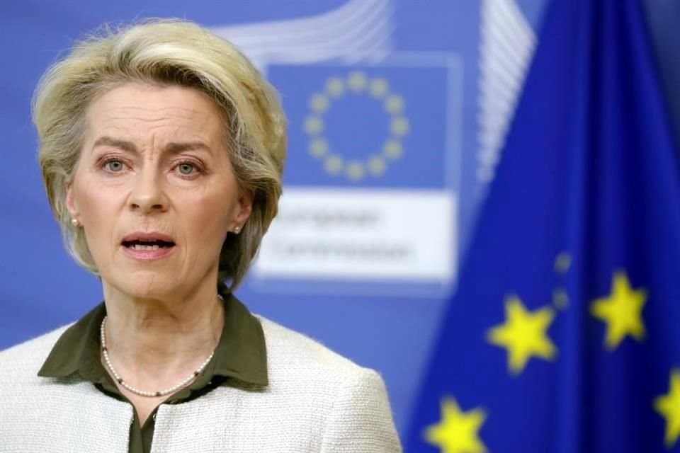 La presidenta de la Comisión Europea, Ursula von der Leyen, durante el anuncio de las nuevas medidas.