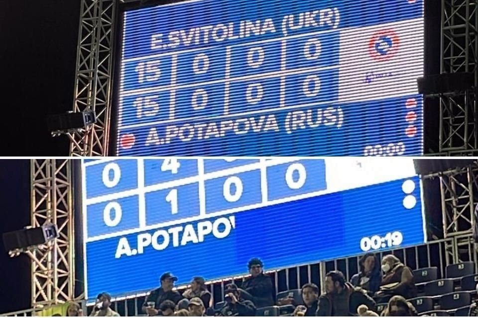 En la pantalla que registra el marcador del juego fueron borradas las iniciales del país de origen de Anastasiya Potapova.