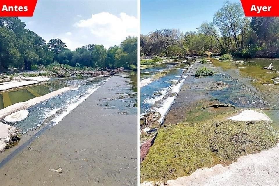 En Guadalupe, el Río La Silla también lleva poca agua y ahora muestra claros que antes no se veían.