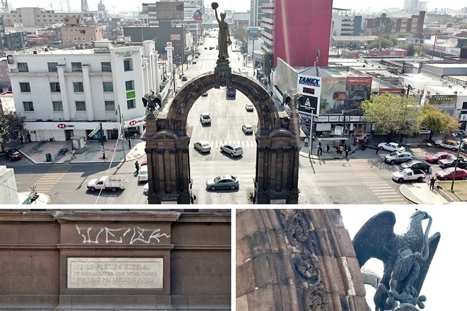 El Arco de la Independencia muestra falta de mantenimiento en la cantera.