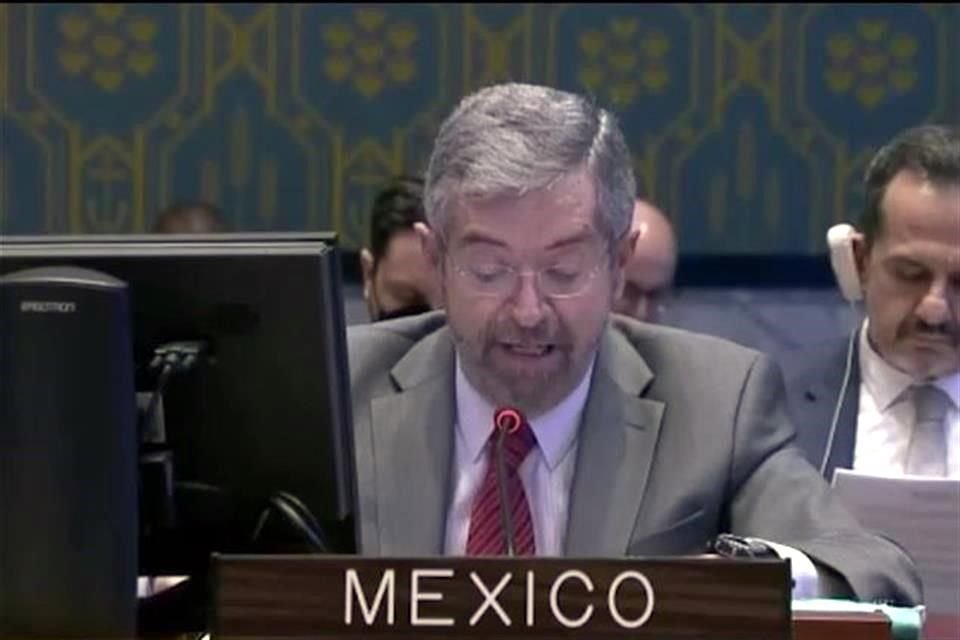 El Embajador mexicano ante la ONU, Juan Ramón de la Fuente, durante su participación este martes en el Consejo de Seguridad.
