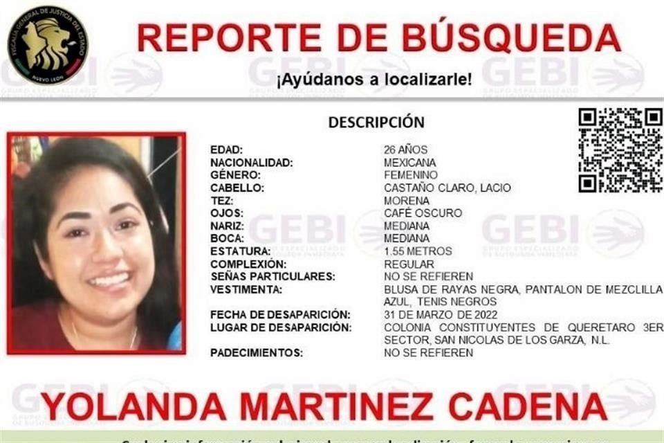 Yolanda Martínez Cadena, de 26 años, desapareció el 31 de marzo.