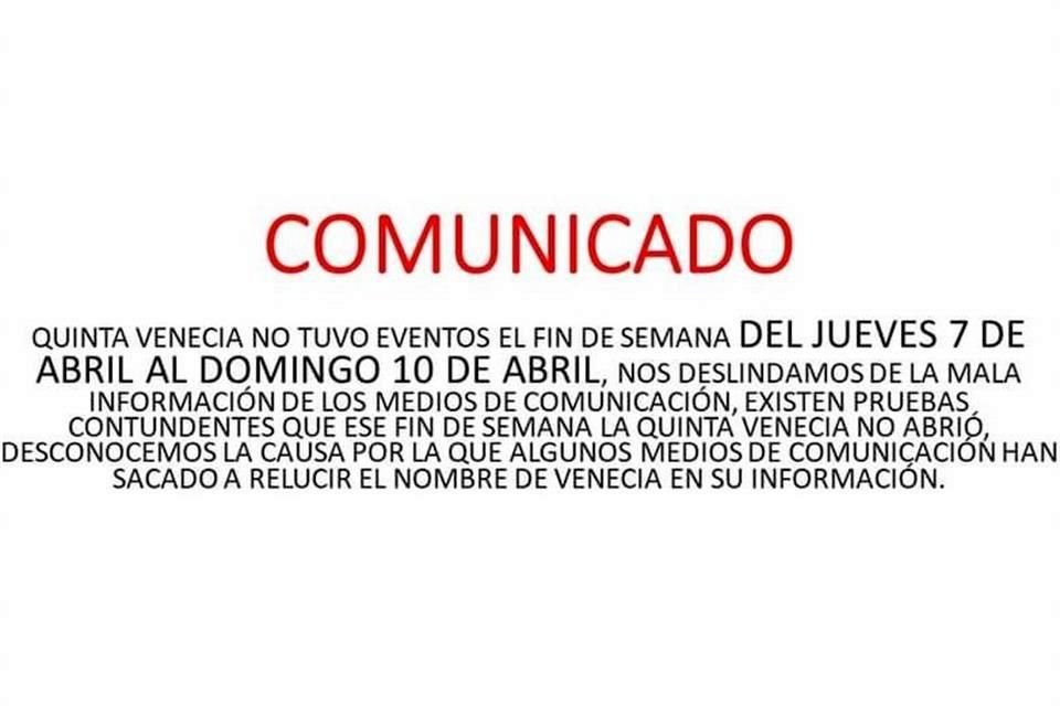 Ni la Quinta Venecia ni la Quinta Villa Montijo fueron sede del evento previo a la desaparición de la joven, la madrugada del 9 de abril.