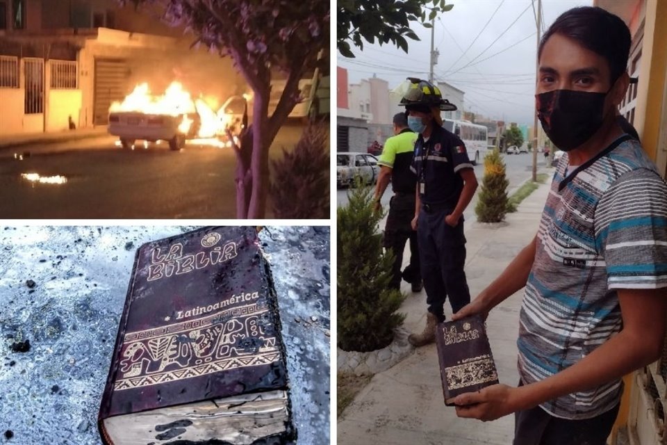 Tras sofocar el fuego, un socorrista entregó la Biblia a Christian Roque Gutiérrez, quien dijo que siempre la lleva consigo.