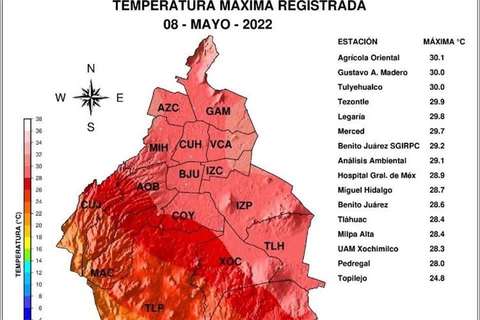 Las 16 estaciones que miden temperatura en la Ciudad registraron máximas de entre 24 y 30 grados; el punto más alto fue Agrícola Oriental.