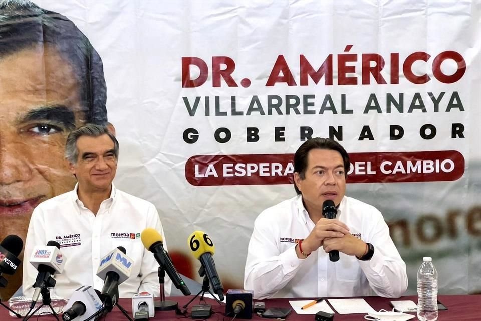 Américo Villarreal, candidato de Morena a la Gubernatura de Tamaulipas (izq), Mario Delgado, dirigente de Morena (der).