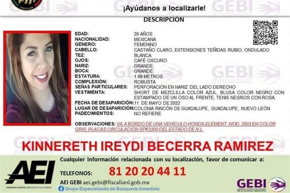 El GEBI emitió alertas de búsqueda para Lidya Ireydi Becerra Ramírez, de 43 años, y sus hijos Kinnereth Ireydi, de 26, y José Luis Enick Lozano Becerra, de 15.