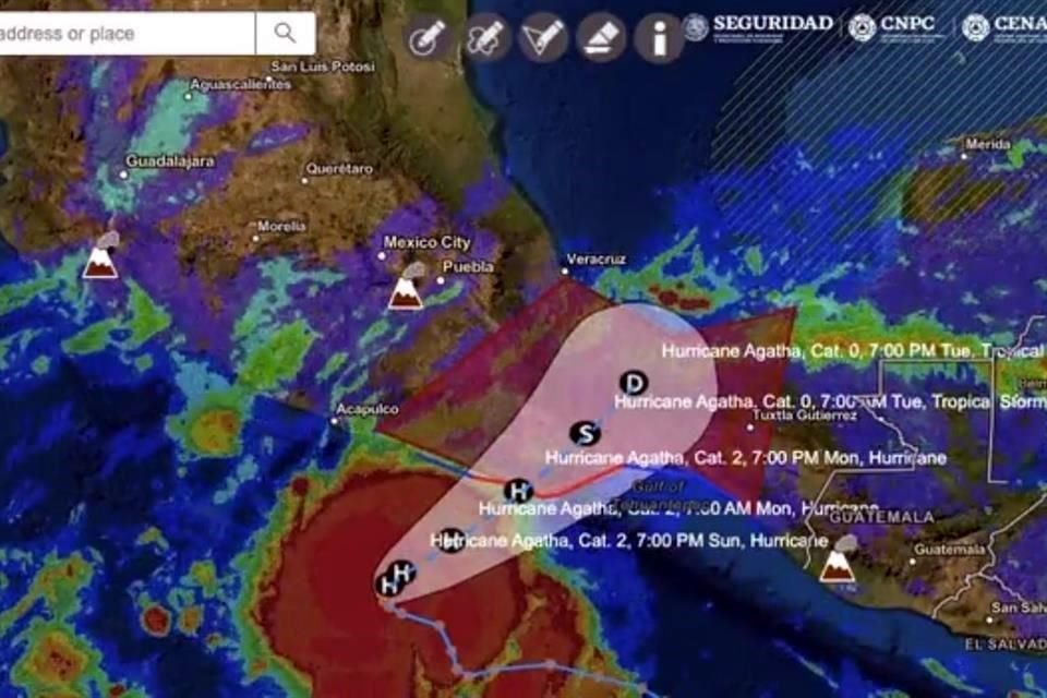 El huracán 'Agatha', que se acerca a costas de Oaxaca, se elevó a categoría 2, informó PC; tocaría tierra el lunes entre Puerto Escondido y Huatulco.