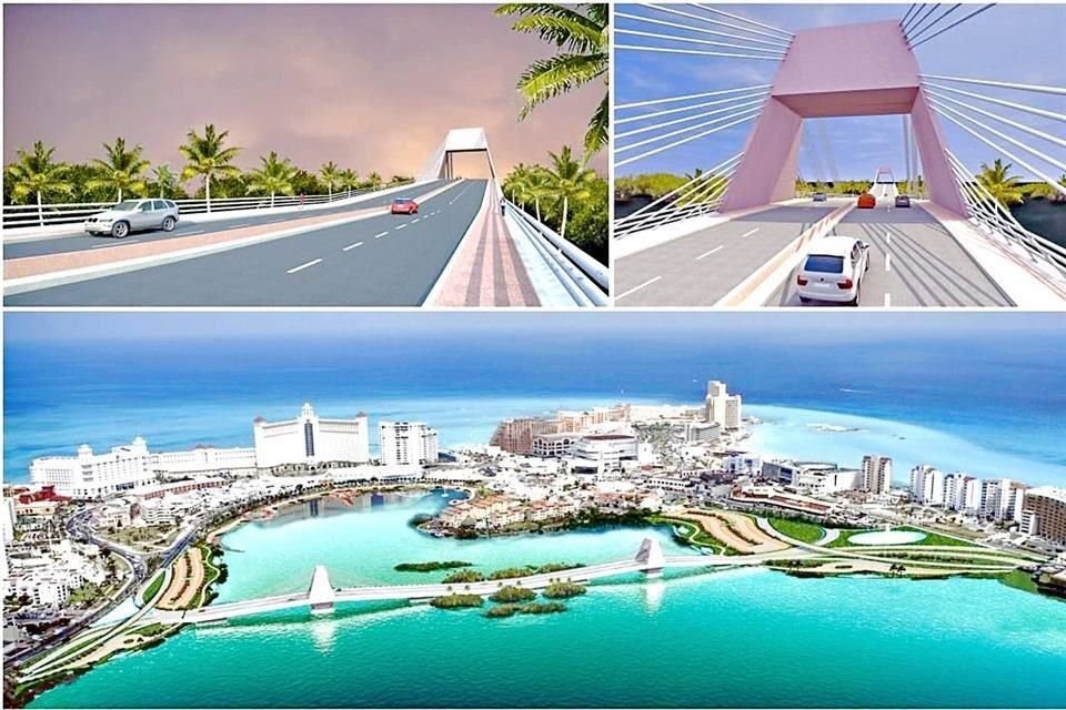 El puente vehicular de 8.8 kilómetros, tres carriles y andador peatonal sobre la Laguna Nichupte, busca conectar la zona hotelera con el centro de Cancún