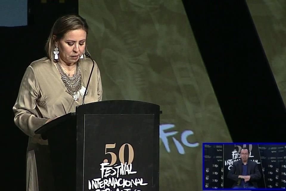 Mariana Aymerich, directora del Cervantino, durante el anuncio de una primera parte de la programación en Guanajuato.