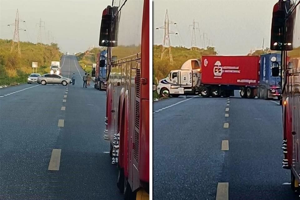 Pobladores de Hidalgo, Tamaulipas, bloquearon con tráileres y vehículos la carretera.