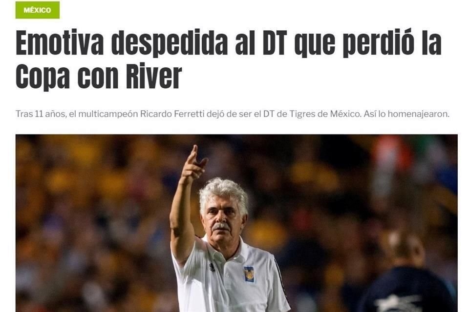 Así publicó el diario Olé la salida de Ricardo Ferretti, recordando la Final perdida de la Libertadores.