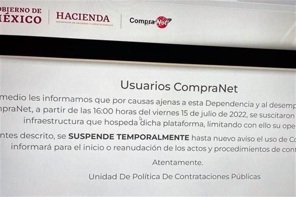 Desde el 15 de junio, Compranet está fuera de servicio.