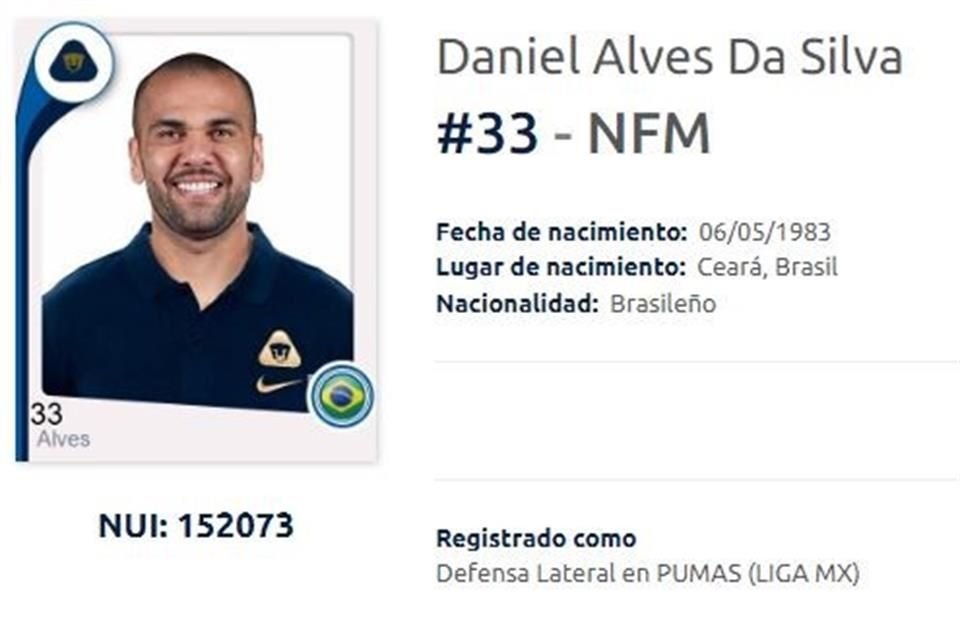 El registro de Dani Alves con la Liga MX.