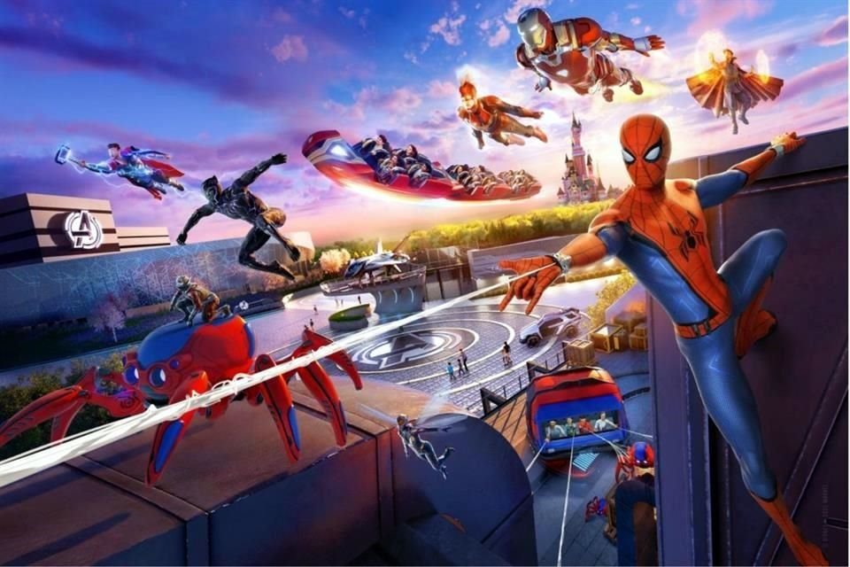 Revelan los creativos de Disney la tecnología 'stuntronic', un robot de Spider-Man que da piruetas en los parques temáticos de Disneyland.