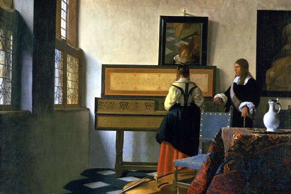 'Dama al virginal y caballero' (detalle), de Vermeer figura también en la pinacoteca real.