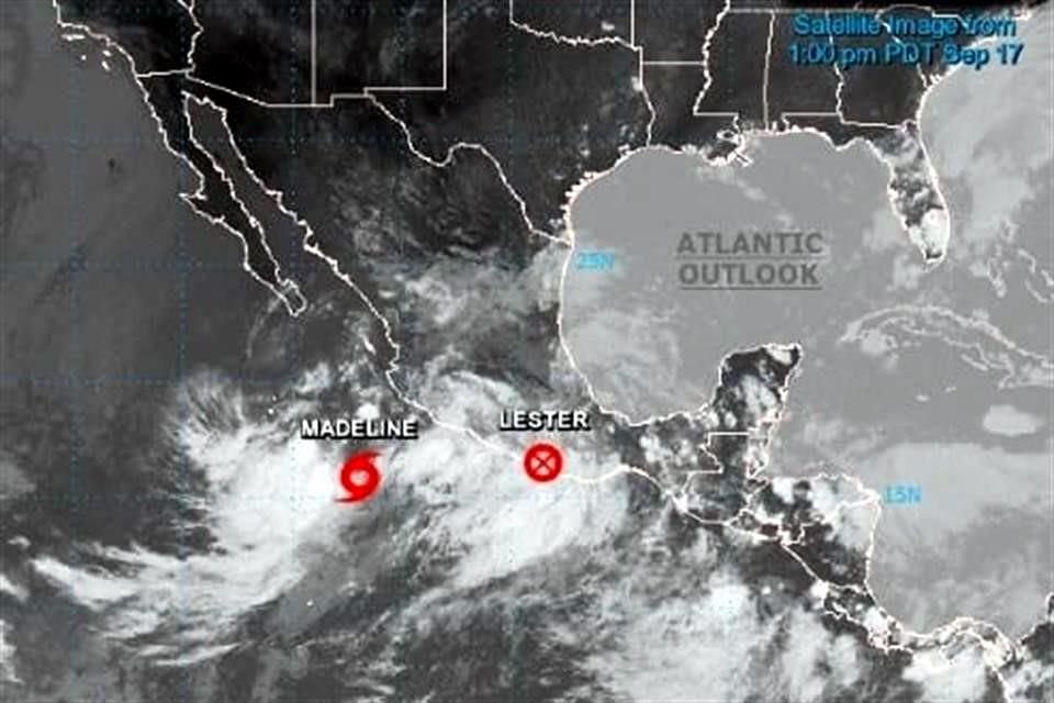 Presencia de 'Madeline' tormenta que interactúa con remanente de 'Lester', provocará lluvias extraordinarias en Guerrero, Michoacán y Oaxaca, informó Conagua.