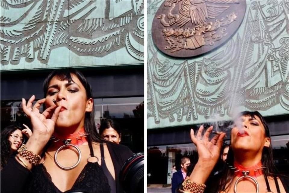 La diputada de Morena, María Clemente García, fumó marihuana en el patio de San Lázaro este miércoles.